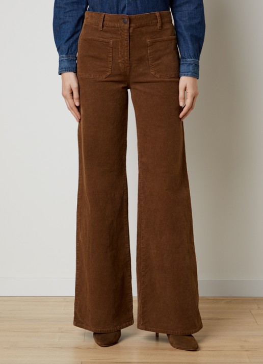 Nili Lotan Florence high waist flared fit broek van corduroy - detail 4 cognac