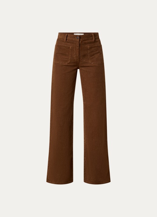 Nili Lotan Florence high waist flared fit broek van corduroy - voorkant 2 cognac