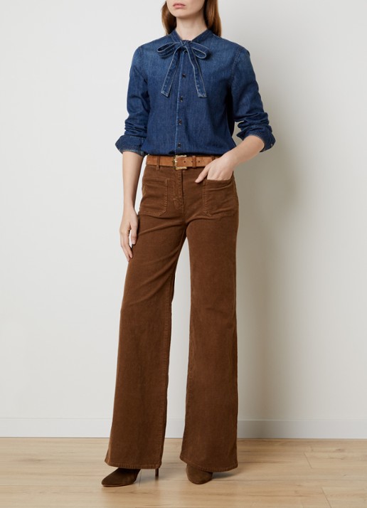 Nili Lotan Florence high waist flared fit broek van corduroy - voorkant 3 cognac