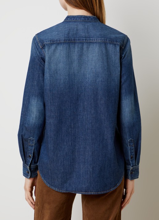 Nili Lotan Suzette blouse van denim met sjaalkraag - achterkant 5 blauw