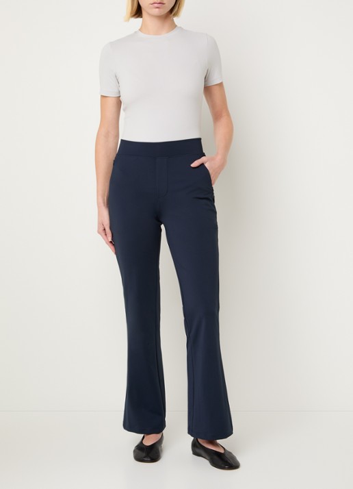 Ninepine Asana high waist flared fit broek met ritszakken - voorkant 4 donkerblauw