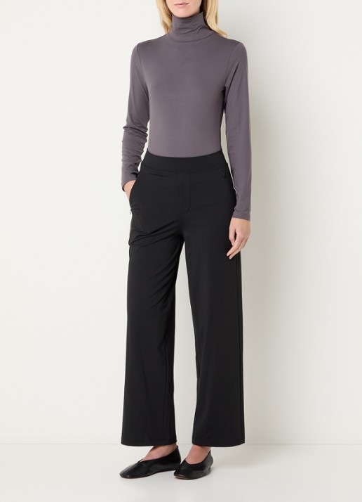 Ninepine Asana high waist straight fit broek met ritszakken - voorkant 3 zwart