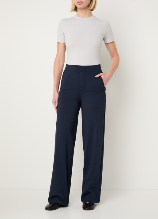 Ninepine Asana high waist straight fit broek met ritszakken - voorkant 4 donkerblauw
