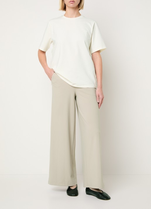 Ninepine Asana high waist wide fit broek met ritszakken - voorkant 4 beige