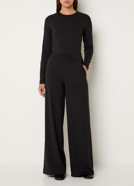 Ninepine Asana high waist wide fit pantalon met ritszakken - voorkant 4 zwart