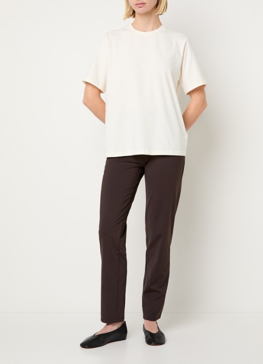 Ninepine High waist slim fit broek met ritszakken - voorkant 2 donkerbruin
