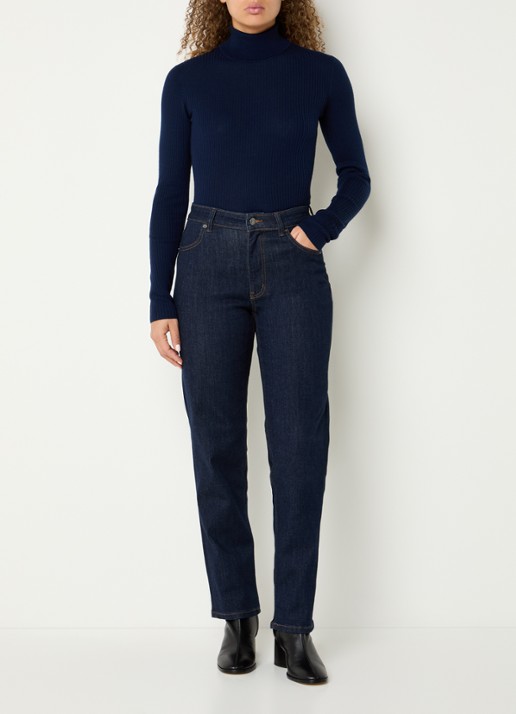 Ninepine High waist slim fit jeans met gekleurde wassing - voorkant 4 donkerblauw
