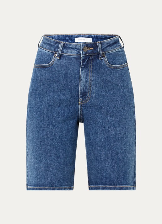 Ninepine High waist straight fit korte broek van denim - voorkant indigo