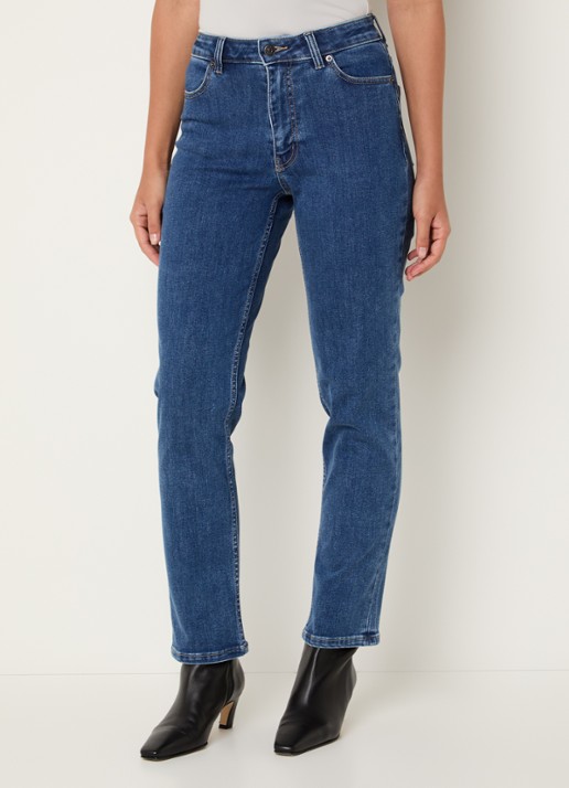 Ninepine Slim fit high waist jeans met medium wassing - detail 3 indigo