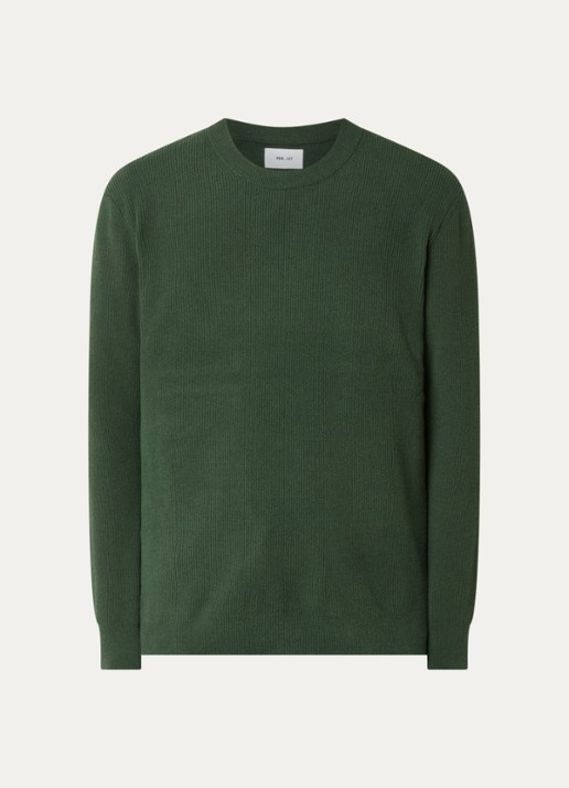 NN.07 Danny grofgebreide pullover met ronde hals - voorkant groen