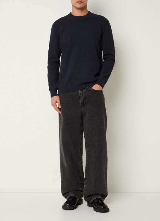 NN.07 Danny grofgebreide pullover met ronde hals - voorkant 2 donkerblauw