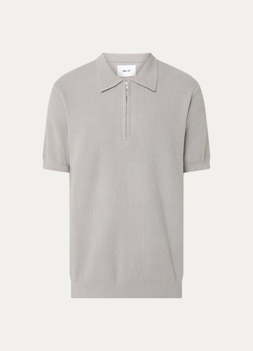 NN.07 Danny ribgebreide regular fit polo met halve rits