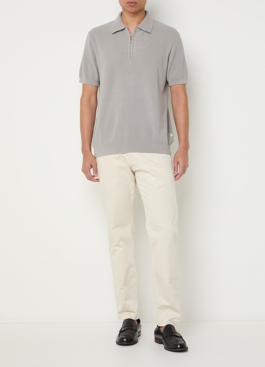 NN.07 Danny ribgebreide regular fit polo met halve rits - voorkant 4 grijs