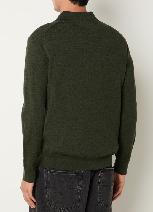 NN.07 Fijngebreide pullover van wol met polokraag - achterkant legergroen