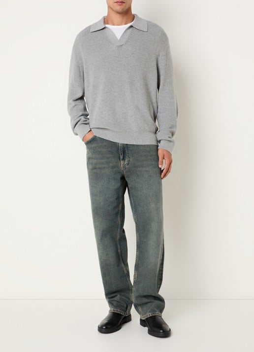 NN.07 Hope regular fit polo met ribstructuur - voorkant 4 grijsmele