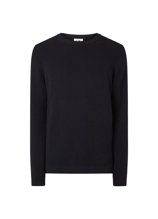 NN.07 Julian pullover van katoen met structuur - voorkant 2 donkerblauw