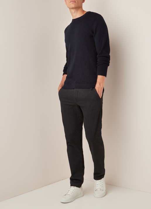 NN.07 Julian pullover van katoen met structuur - voorkant 3 donkerblauw