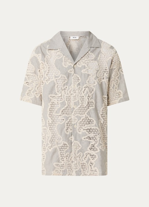 NN.07 Julio overhemd met streepprint van broderie - voorkant lichtgrijs