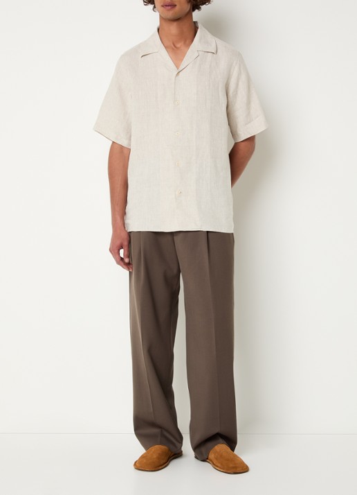 NN.07 Julio regular fit overhemd van linnen - voorkant 4 beige