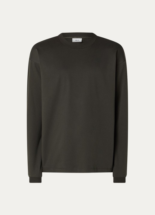 NN.07 Lionel longsleeve met ronde hals - voorkant 2 bronsgroen