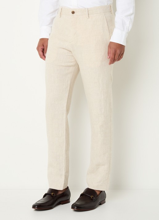 NN.07 Theo slim fit broek van linnen met steekzakken