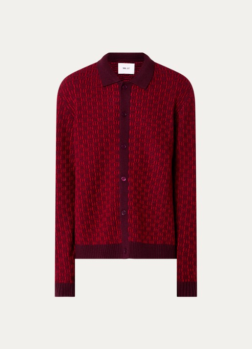 NN.07 Thor fijngebreid vest met ingebreid patroon - voorkant rood