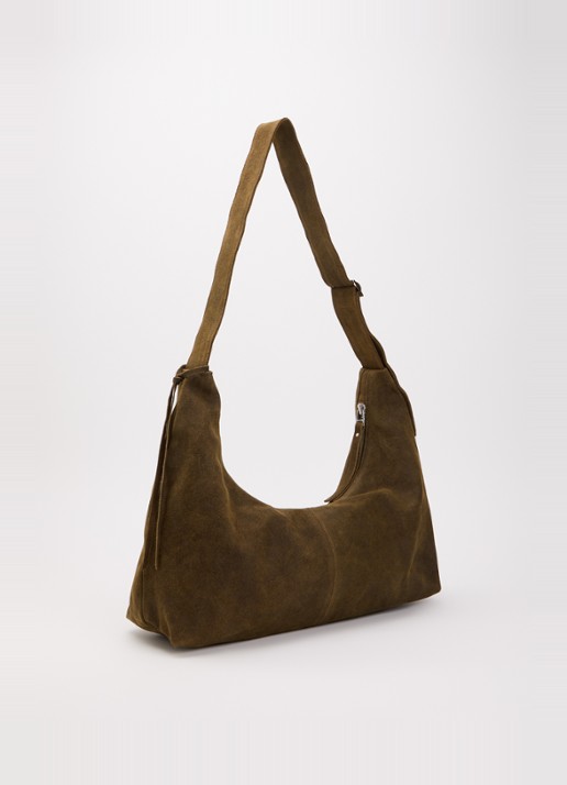 Nona Large Slouchy crossbodytas van suède - achterkant 5 olijfgroen