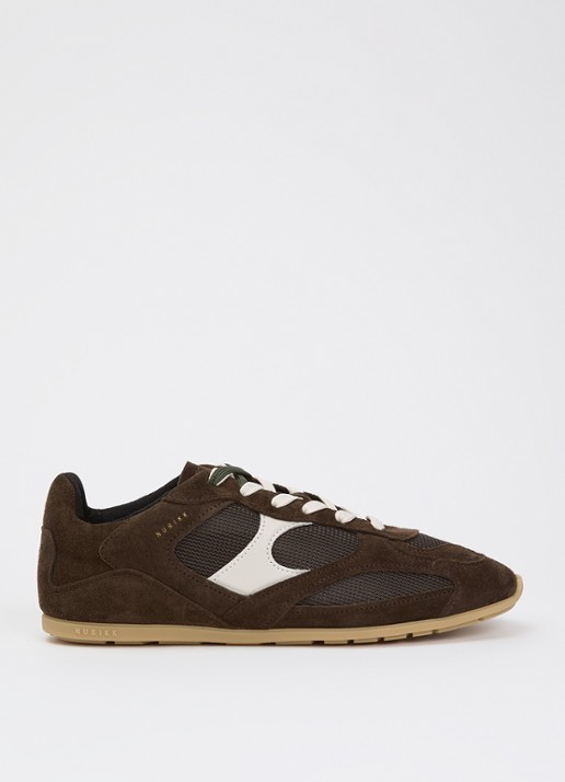 Nubikk Riley Morgan sneaker van suède met mesh details - voorkant donkerbruin