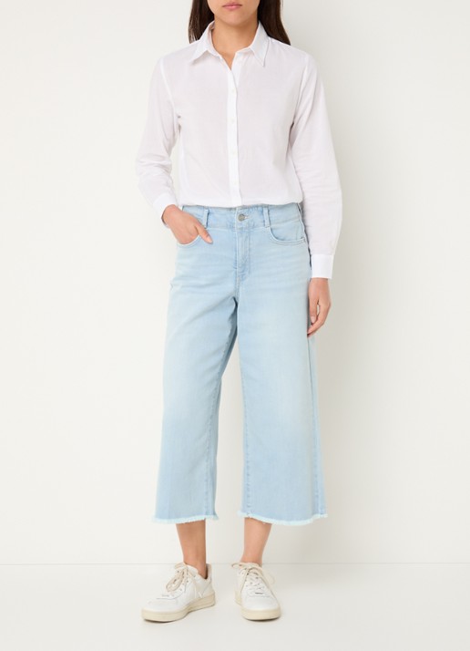 NYDJ Brigitte high waist wide leg cropped jeans met lichte wassing - voorkant 2 indigo