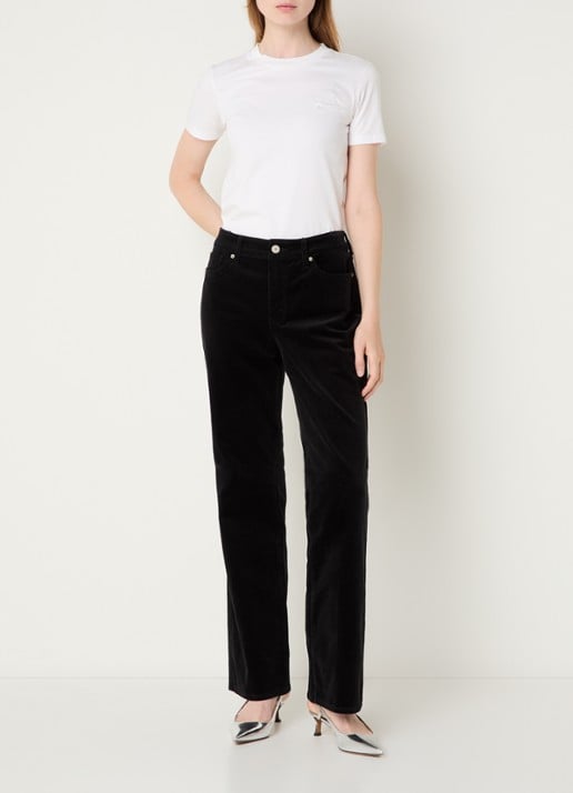 NYDJ Brooklyn high waist straight fit broek van corduroy - voorkant 5 zwart