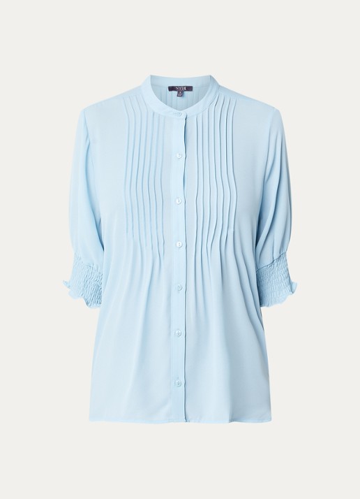 NYDJ Gato blouse met print en pofmouw - voorkant 2 lichtblauw