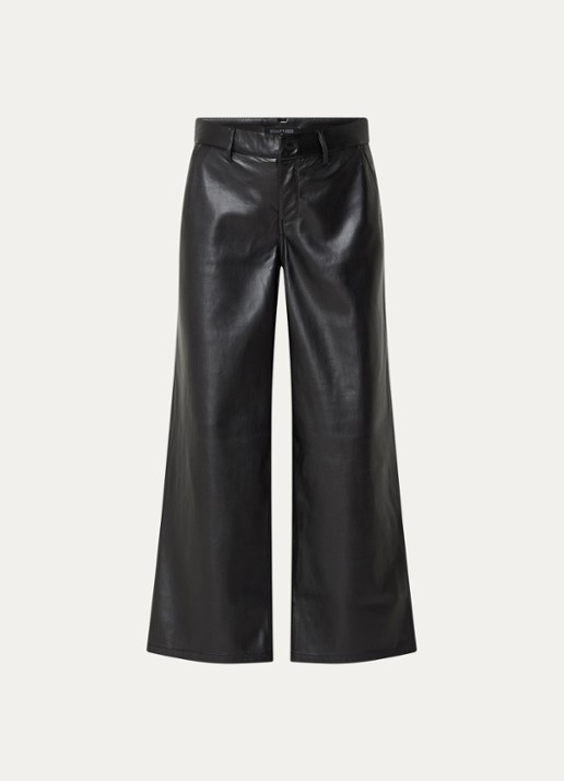 NYDJ High waist wide fit broek van imitatieleer - voorkant zwart