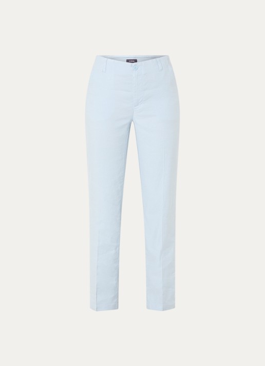 NYDJ Marilyn high waist straight fit broek in linnenblend met steekzakken - voorkant blauw