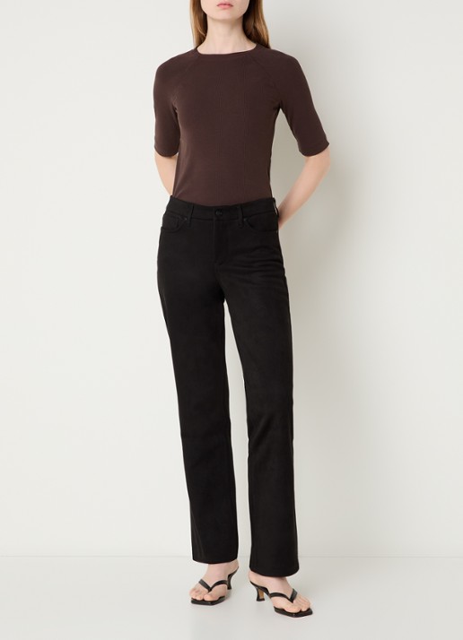NYDJ Marilyn high waist straight fit broek van imitatiesuède - voorkant 5 zwart
