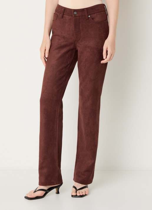 NYDJ Marilyn high waist straight fit broek van imitatiesuède - detail 3 chocoladebruin