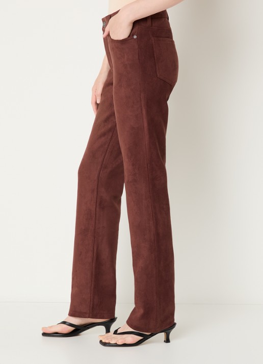 NYDJ Marilyn high waist straight fit broek van imitatiesuède - detail 4 chocoladebruin
