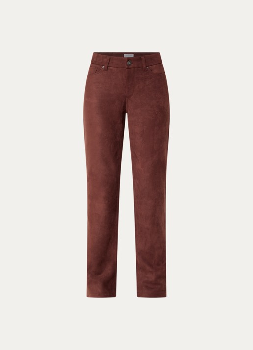 NYDJ Marilyn high waist straight fit broek van imitatiesuède - voorkant chocoladebruin