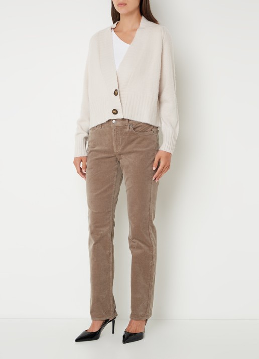 NYDJ Marilyn high waist straight fit chino van corduroy - voorkant 2 taupe