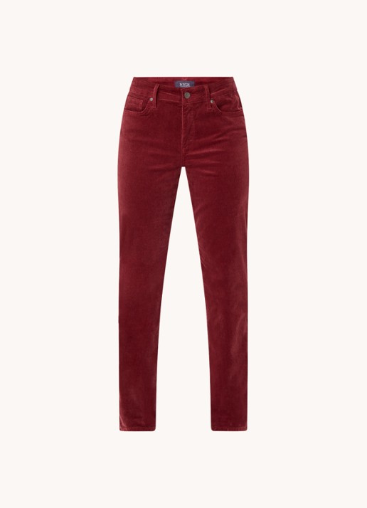 NYDJ Marilyn high waist straight fit chino van corduroy - voorkant 4 donkerrood