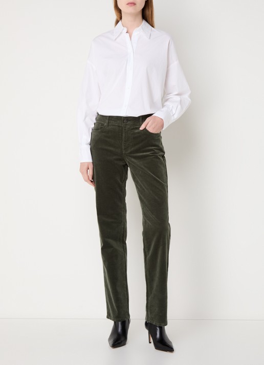 NYDJ Marilyn high waist straight fit chino van corduroy - voorkant 2 mosgroen