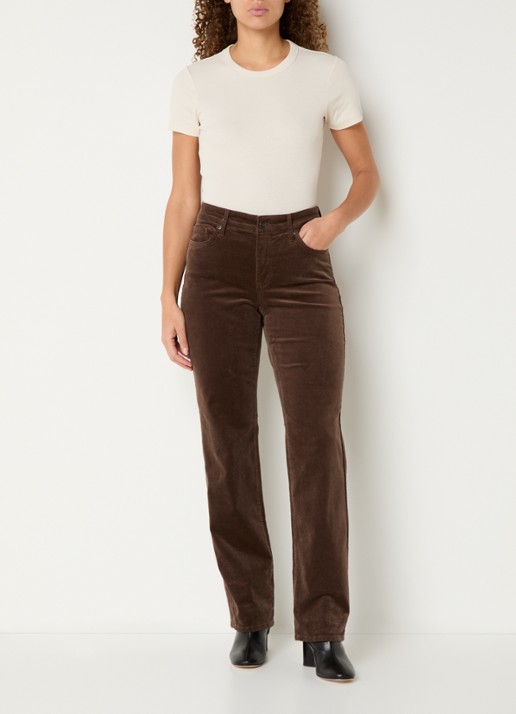 NYDJ Marilyn high waist straight fit chino van corduroy - voorkant 4 bruin