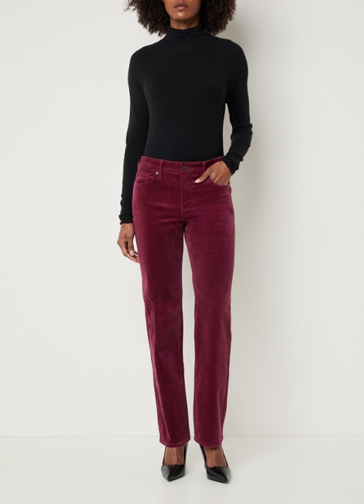 NYDJ Marilyn high waist straight fit chino van corduroy - voorkant 4 bordeauxrood