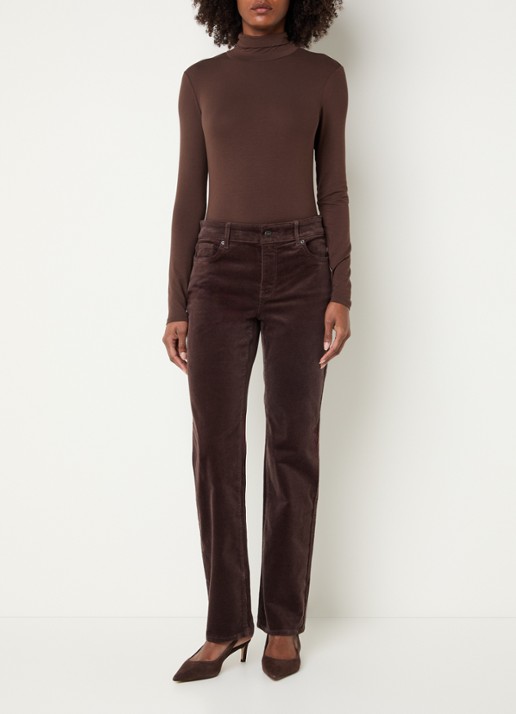 NYDJ Marilyn high waist straight fit chino van corduroy - voorkant 4 donkerbruin