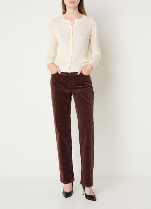 NYDJ Marilyn high waist straight fit chino van corduroy - voorkant 5 lichtbruin