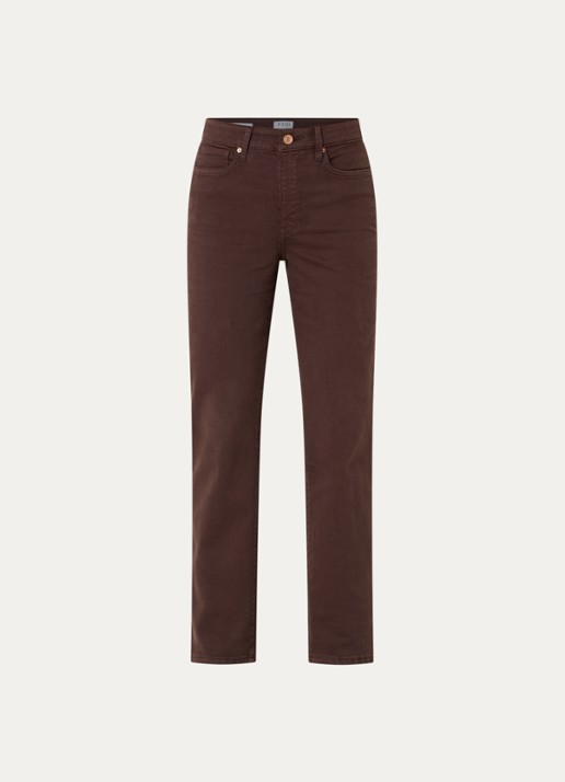 NYDJ Marilyn high waist straight leg jeans met steekzakken - voorkant chocoladebruin