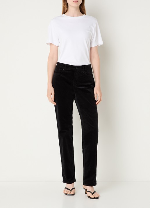 NYDJ Marilyn straight fit mid waisted pantalon van corduroy - voorkant 5 zwart