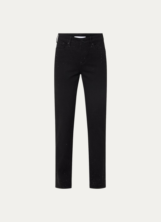 NYDJ Marylin high waist straight leg jeans met strass - voorkant zwart