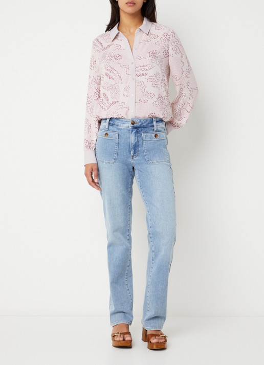 NYDJ Mid waist straight leg jeans met lichte wassing - voorkant 2 indigo