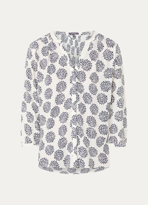 NYDJ Pintuck blouse met V-hals en print - voorkant 2 gebroken wit