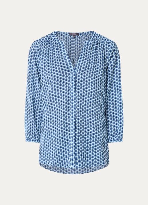 NYDJ Pintuck blouse met V-hals en print - voorkant 3 petrol